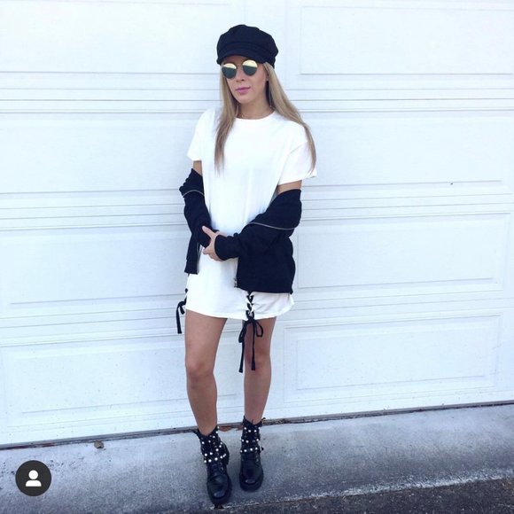 White Coco & Yves T Shirt Dress with Black Ties - Picture 1 of 4